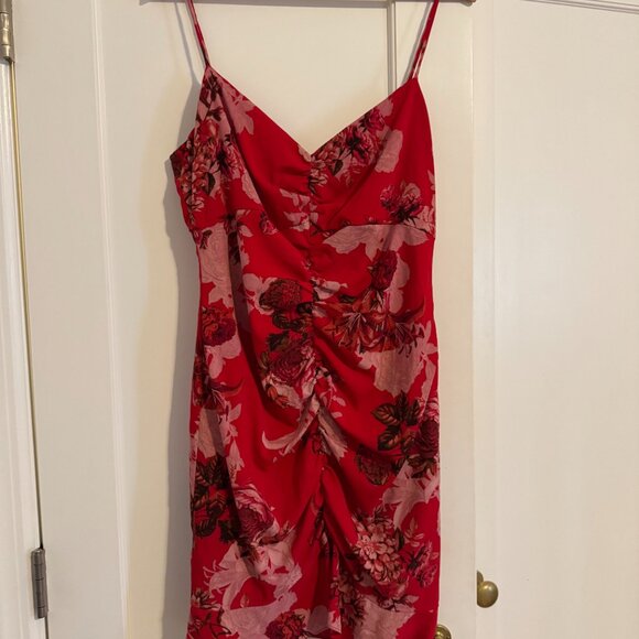 Red Floral Mini Ruched Dress - Picture 1 of 2